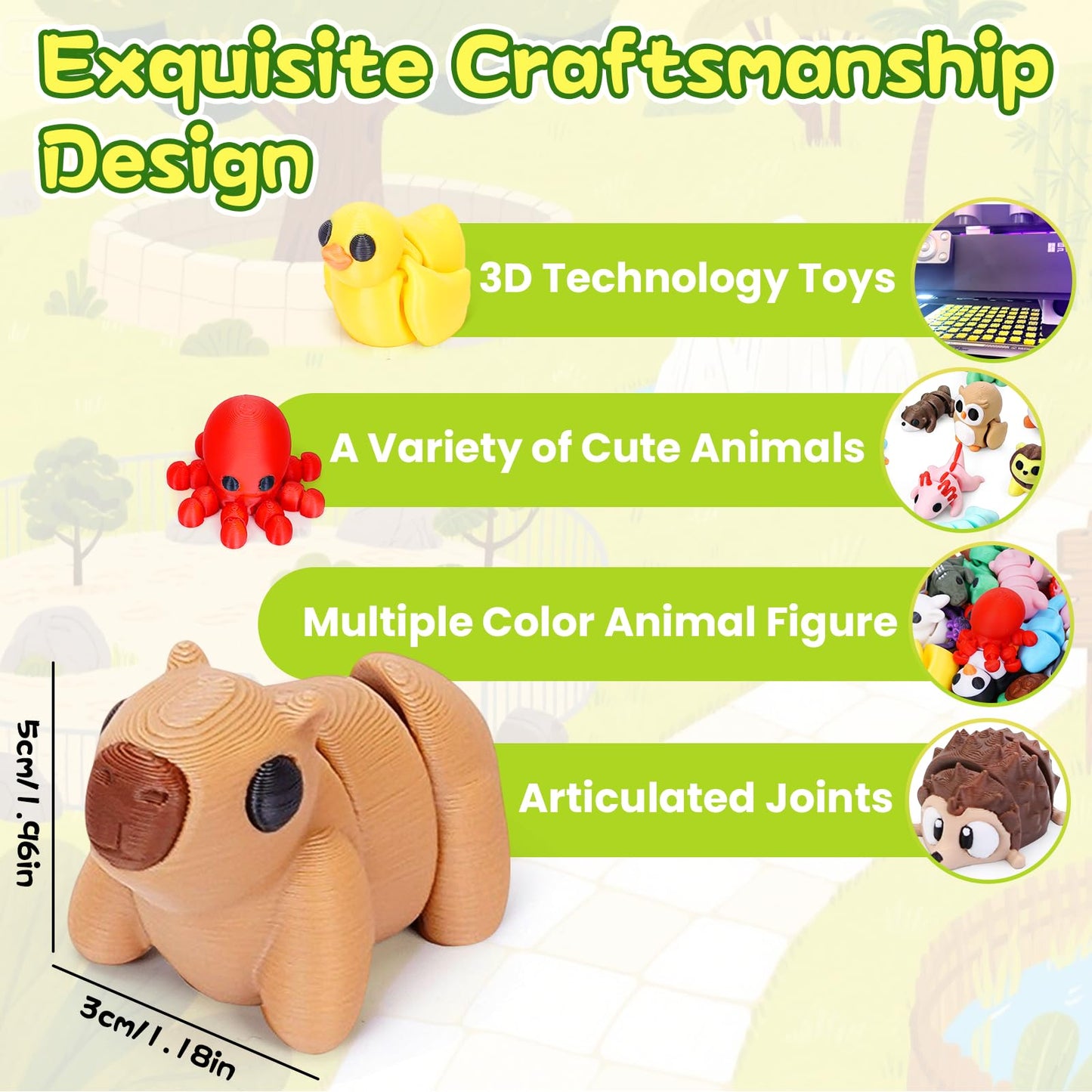 Gencokok 30PCS Mini 3D Printed Animal Figurines, Flexible Plastic Fidget Toys for Desk Decoration and Party Favors