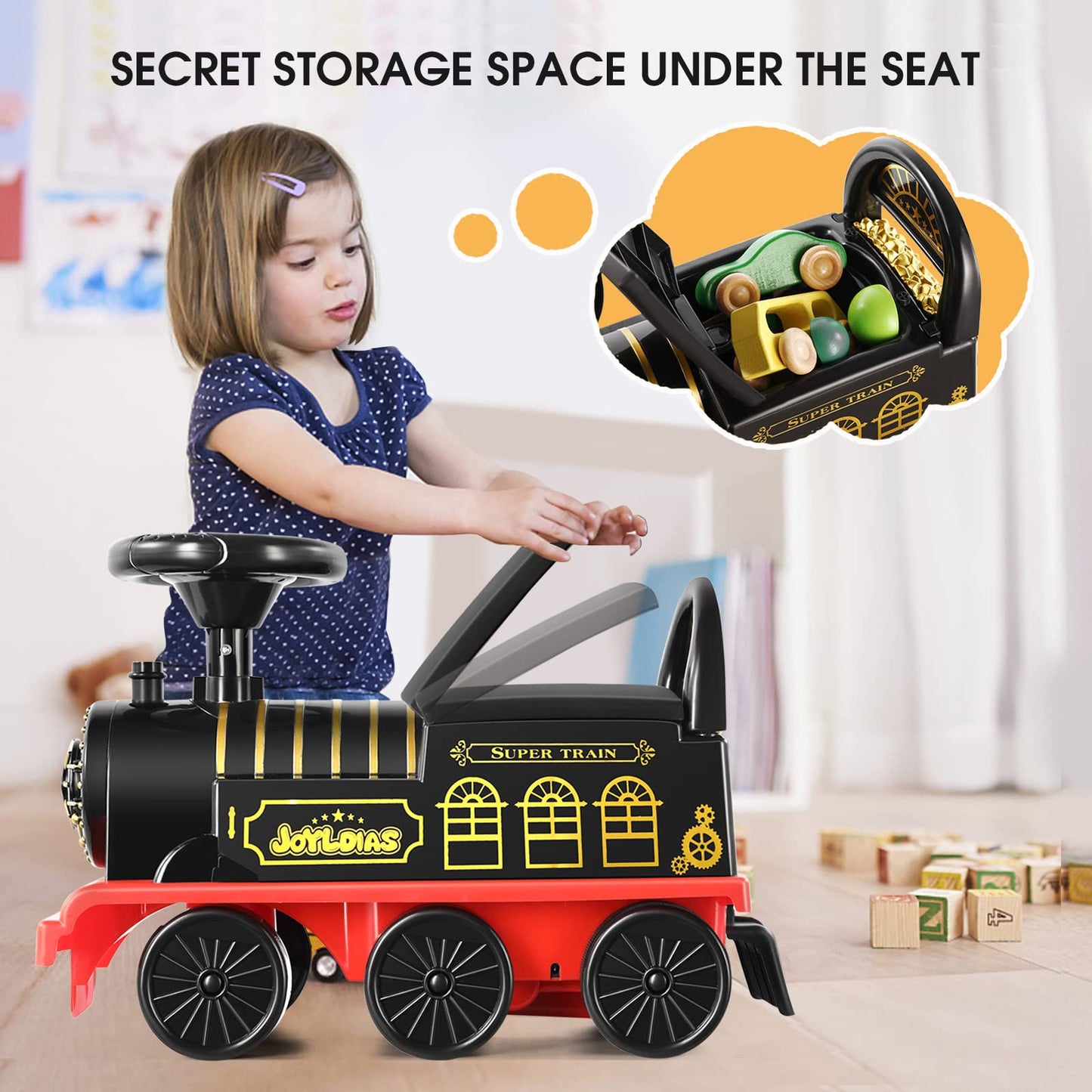 Joyldias 3-In-1 Ride On Train With 16Pcs Curved Tracks, 6V Electric Ride On Toy Train For Kids With Lights, Horns, Storage, Retractable Foot Pedals For Toddlers Under 39 Inch, Black