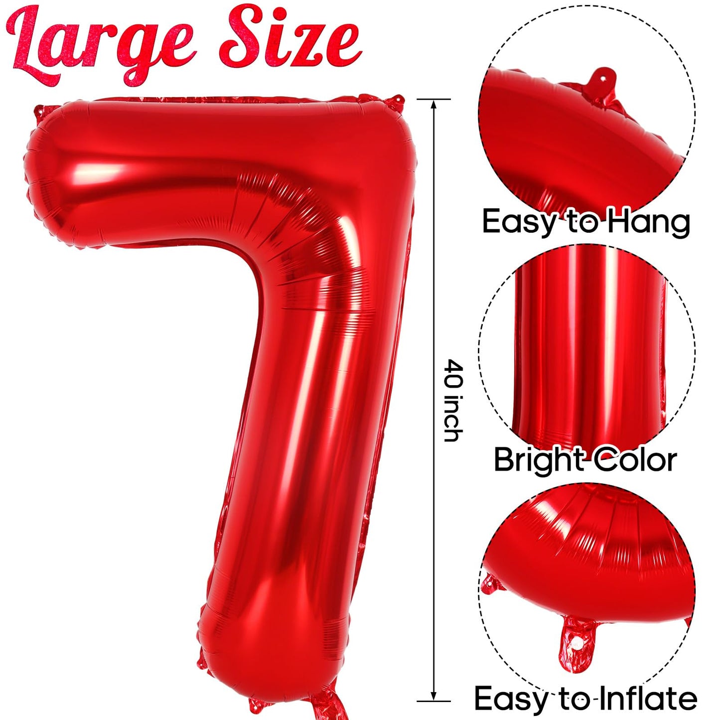 Red Number 7 Balloon 40 Inch, Big Large Foil Helium Number Balloons, Jumbo Giant Mylar Number 7 Balloons For 7 Year Old Birthday