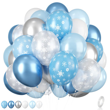 Frozen Snowflake Balloon, 12 Inch Frozen Ice Snow Blue White Balloons Pearl Blue Metallic Blue Silver For Winter Wonderland Them
