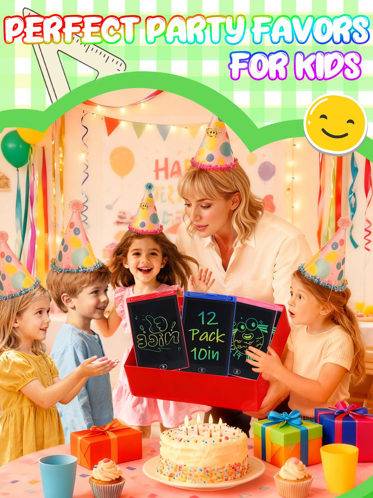 LCD Writing Tablet for Kids Party Favors Bulk - 12 Pack 10in Colorful Doodle Board, Erasable Drawing Pad for Goodie Bags Stuffer