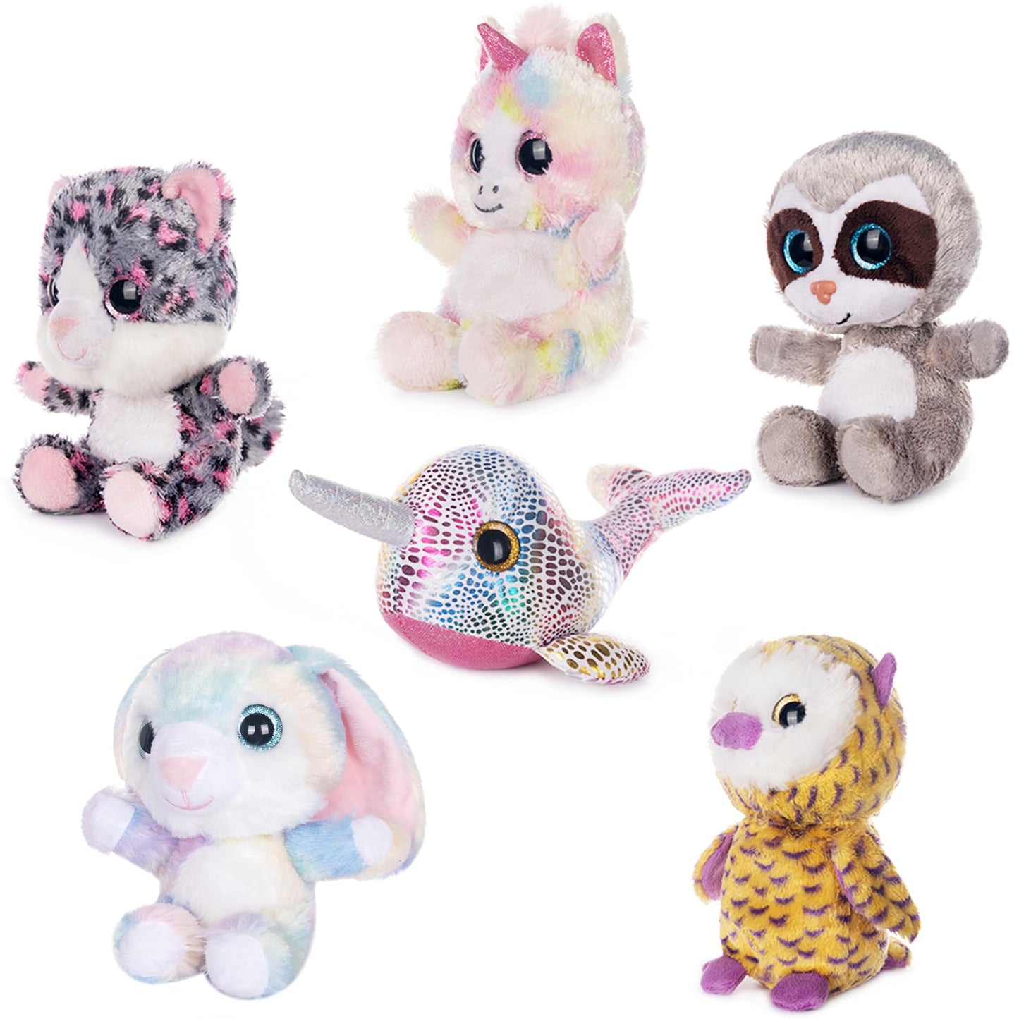 My Oli 7' Stuffed Animals Bundle Plush Toys Set Of Fairy Tale Plush Animal Toys Sloth/Unicorn/Rabbit/Narwhal/Owl/Cat Stuffed Animals Pack Of 6 For Babies Kids Girls Boys