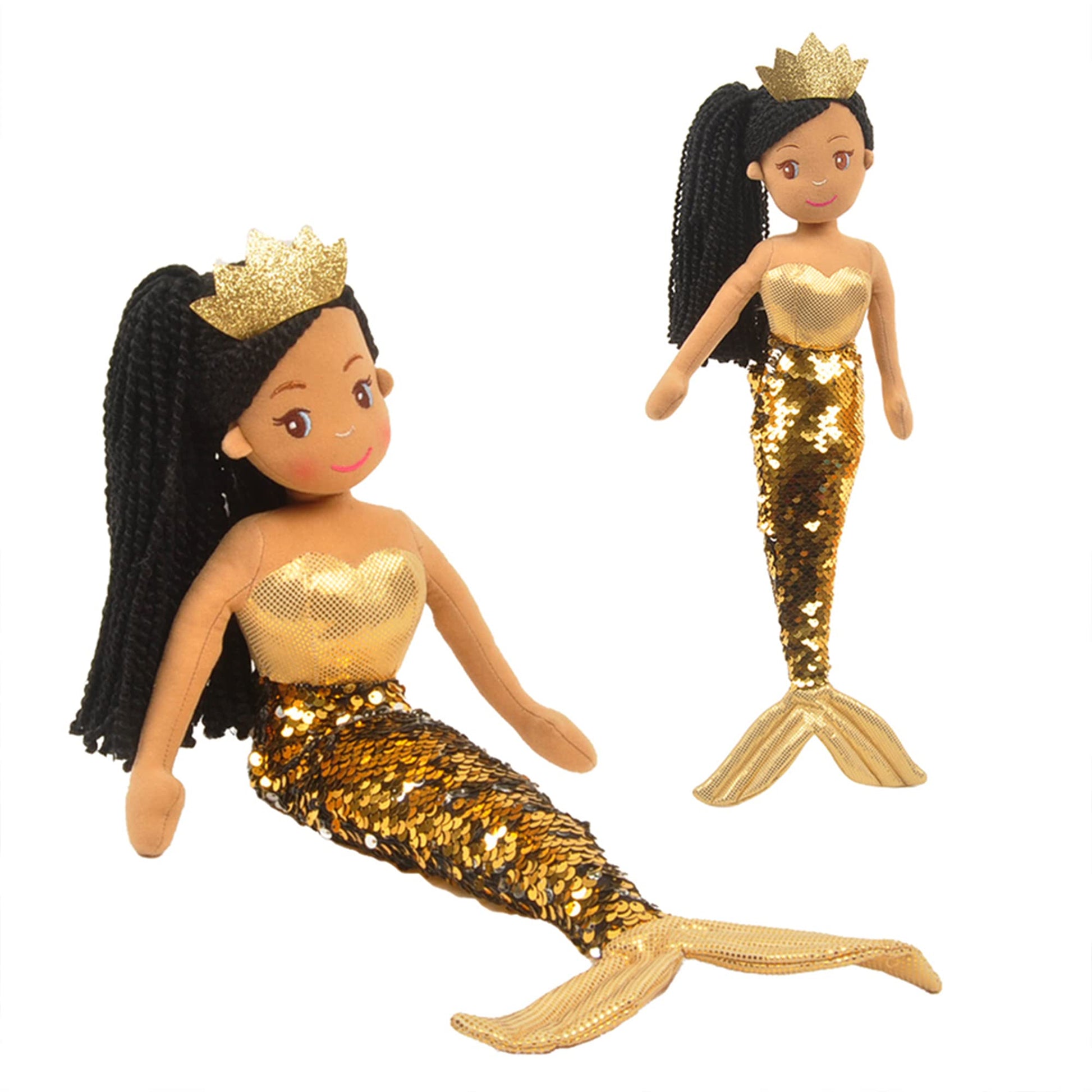Linzy Toys, Kristal Mermaid With Reversible Sequin Tail, Soft Plush Mermaid Doll, Gold, 18' Mermaid Toys For Little Girls, Sirenas Para Ninas, Sirenas Plush (89001-2)