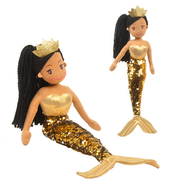 Linzy Toys, Kristal Mermaid With Reversible Sequin Tail, Soft Plush Mermaid Doll, Gold, 18' Mermaid Toys For Little Girls, Sirenas Para Ninas, Sirenas Plush (89001-2)