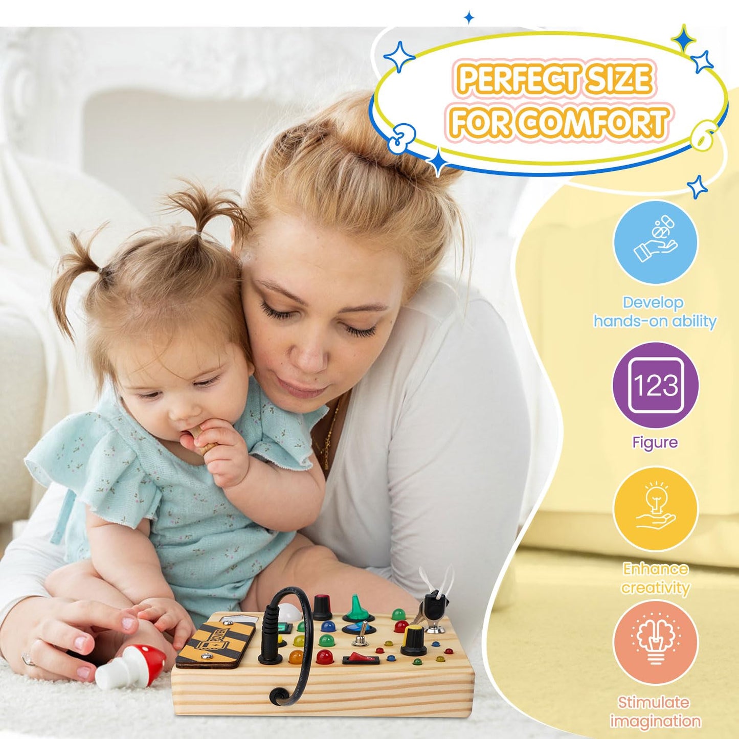 Sabdrau Montessori Busy Board Toys: Wooden Sensory Toy For Toddler With Led Light Up Switch, Educational/Christmas/Birthday Gift