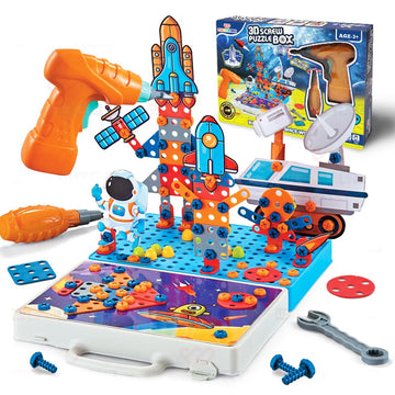 Wembley 4 In 1 Toy Drill Screw Tool Set For Kids 3 4 5 6 7+ 3D Puzzle Box Stem Learning Diy Building Block Kit Creativity Educat