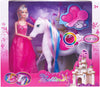 White Unicorn with Magic Light Horn and Fairy Tale Princess Doll 11.5, W/Comb and Crystal Crown, Girls Unicorn Doll Toys Gifts,