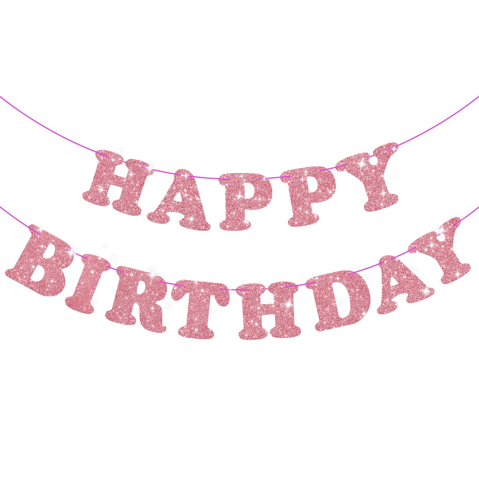Glitter Rose Gold Birthday Banner Sign With Shiny Letters, Glitter Happy Birthday Bunting Banner Flag Garland For Kids Boys Baby Birthday Party Decorations Supplies