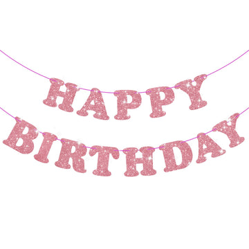 Glitter Rose Gold Birthday Banner Sign With Shiny Letters, Glitter Happy Birthday Bunting Banner Flag Garland For Kids Boys Baby Birthday Party Decorations Supplies