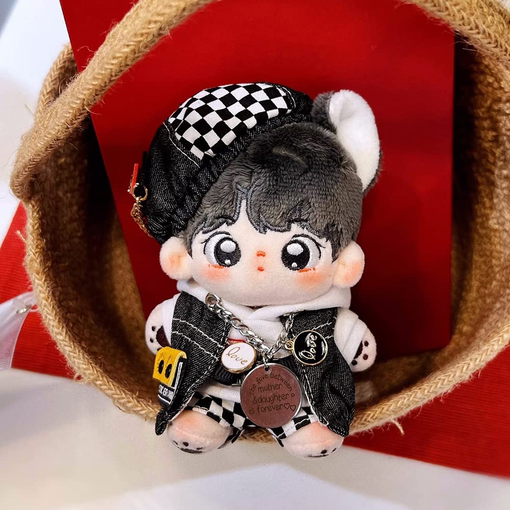 Niannyyhouse 10Cm Plush Doll Clothes Black And White Suits Beret Vests Hoodie Pants Doll Accessories Dress Up