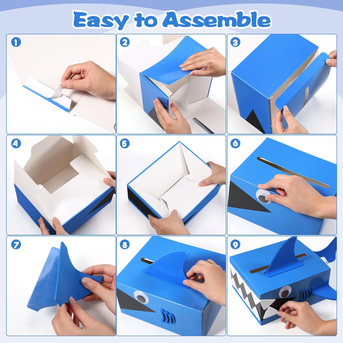 Pasimy DIY Valentines Box for Kids with 36 Sea Animal Cards Shark Valentine Box 3D Mailbox Craft Cards Collector for Boys Girls