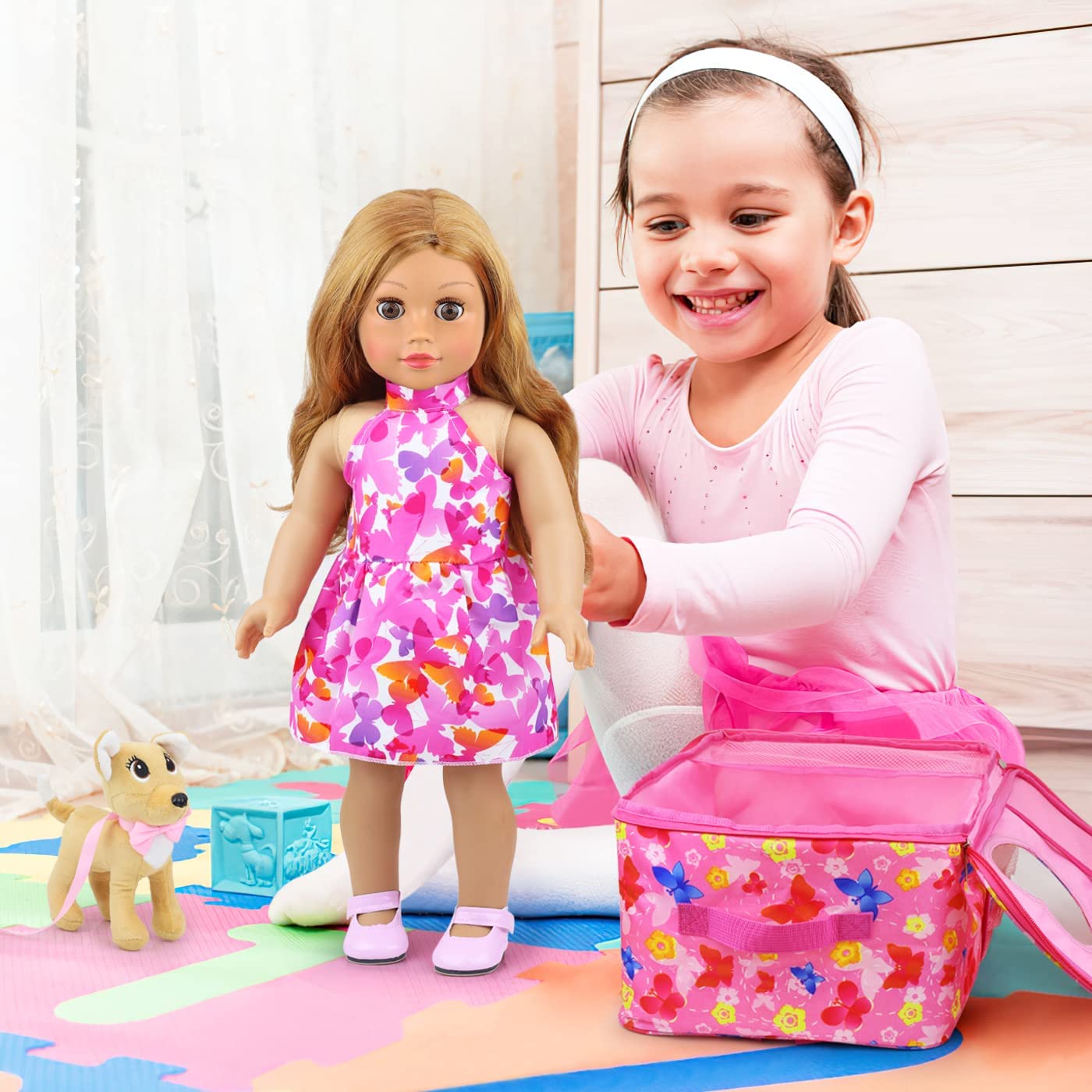 Zita Element 18 Inch Girl Doll Backpack Butterfly Design Carrier Bag With Clothes And Accessories Including 18 Inch Dolls Clothe