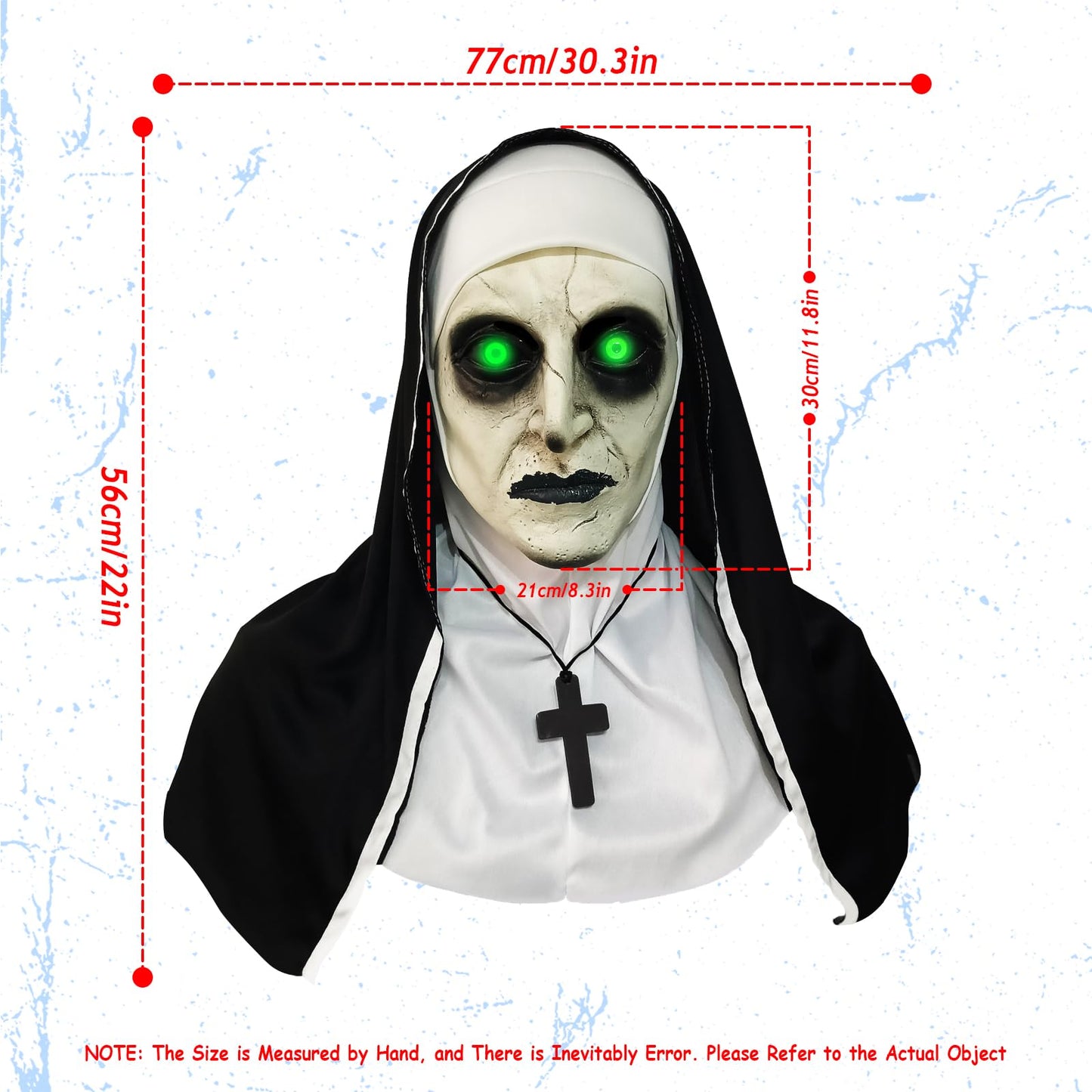 lewexiison 2024 Nun Scary Mask,Halloween Party Scary Full Head Costume Mask with cross necklace,Shut Up Lights