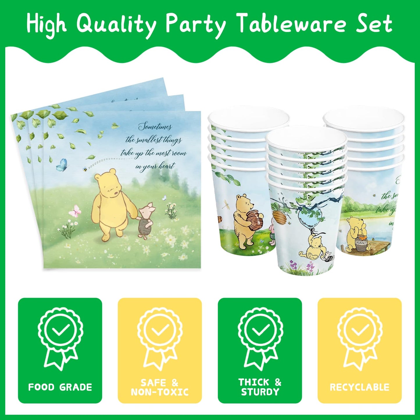 150Pcs Winnie Bear Baby Shower Table Decorations Pooh Plates Napkins Birthday Party Supplies Paper Tableware Set Cups Forks Wate