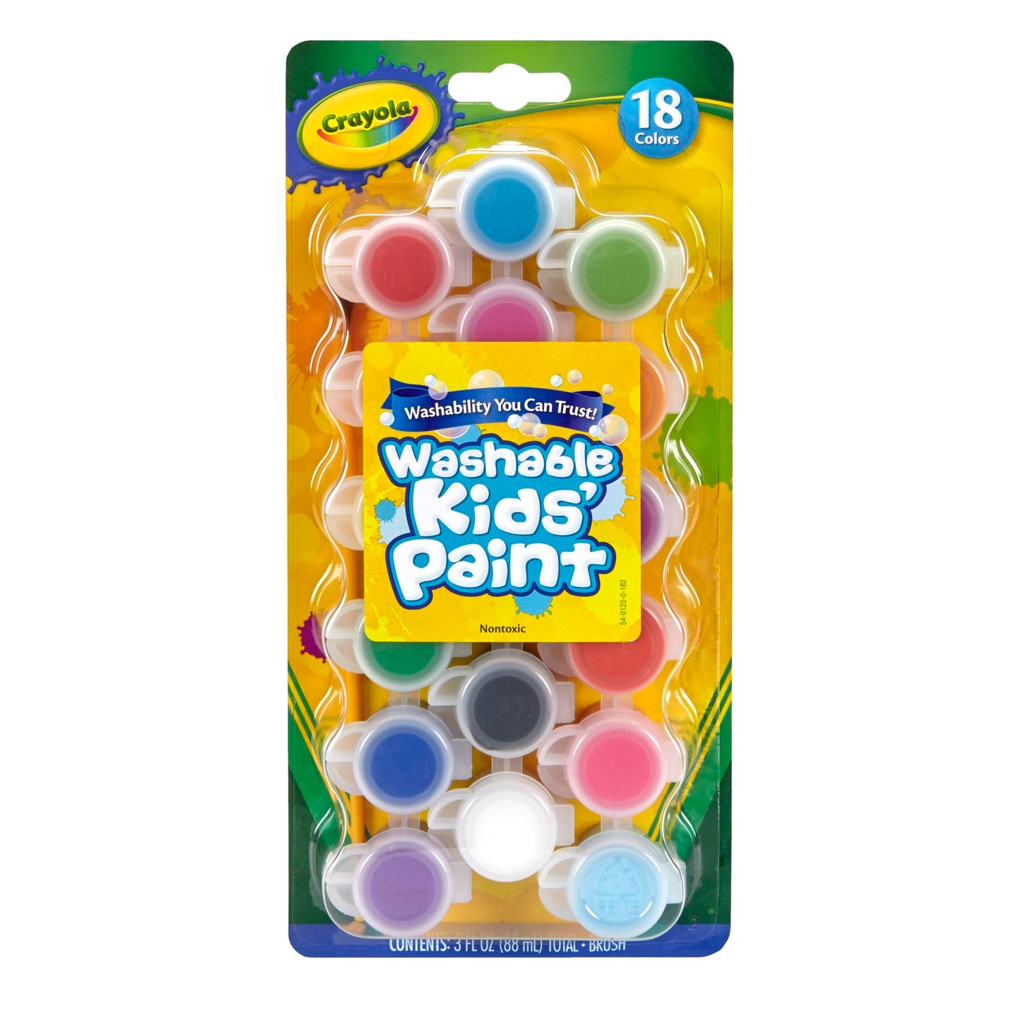 Crayola Washable Kids Paint Set, 18 Count, 3 Fl Oz, Multicolor, Includes Paintbrush