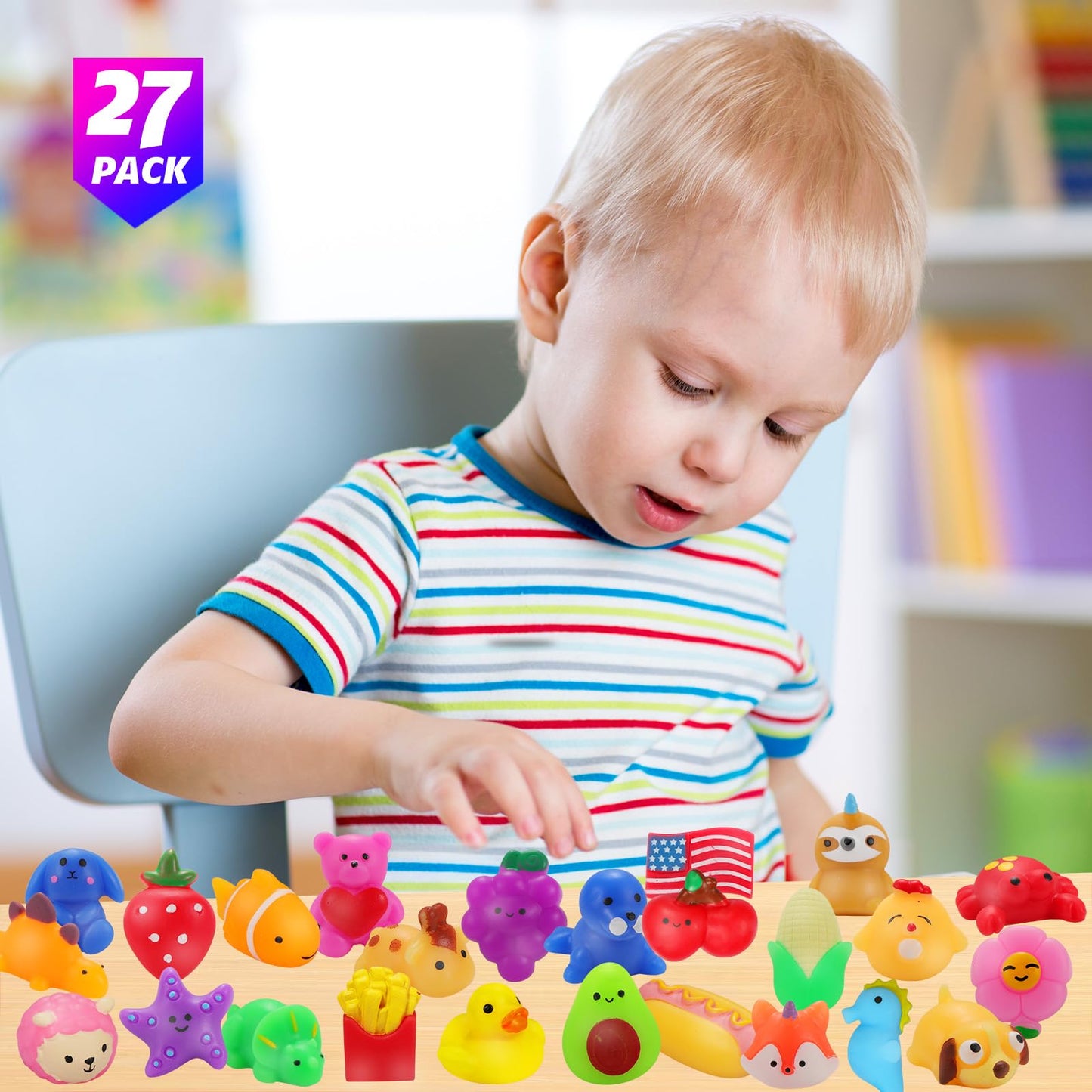 Vnamo Squishy Toys, 27-Pack Squishies Party Favors For Boys Girls Kids, Mochi Mini Kawaii Squishy Fidget Stress Reliever Anxiety
