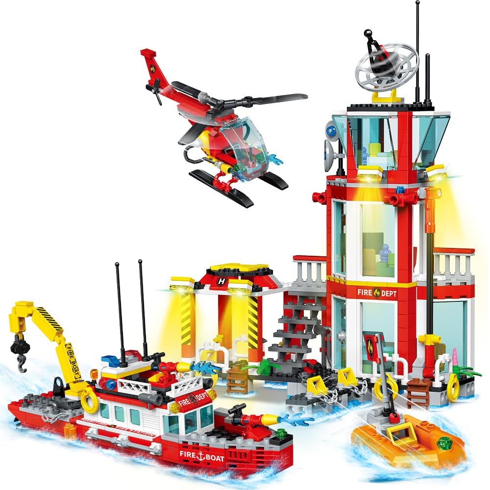 City Marine Fire Station Building Sets,740Pcs Stem Toys Building Blocks Gift For Boys 6+ (Compatible With Lego)