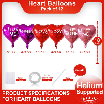 12 Pcs Red Heart Balloons 18 Inch Xoxo Balloons Love Balloons For Valentines Day Decorations Bridal Shower Wedding Decorations
