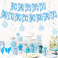 Zwiebeco Birthday Party Decoration Supplies Blue White Snowflakes Happy Birthday Sign Banner Hanging Paper Snowflake Swirls For