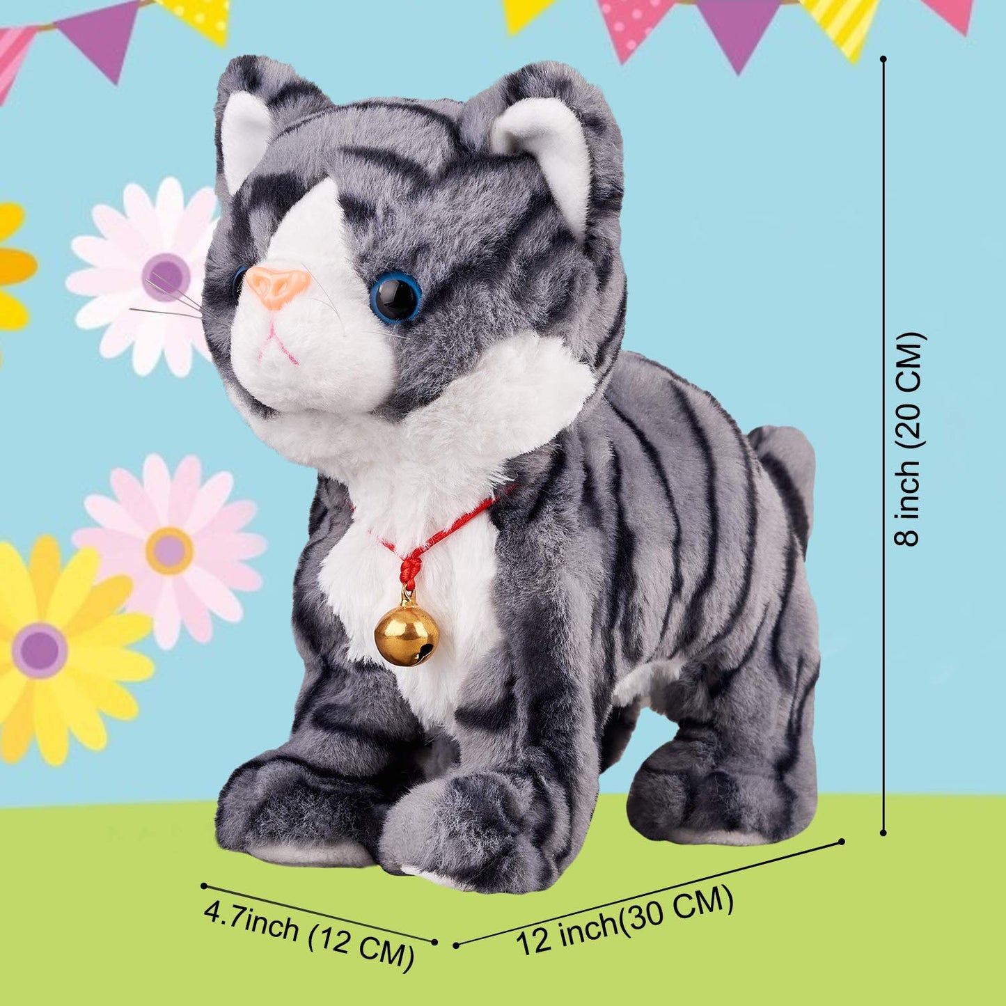 Pattern Gray Robot Cat Plush Cat Stuffed Animal Interactive Cat, Meow Kitten Touch Control, Electronic Cat Pet, Robotic Cat Cat Kitty Toy, Animated Toy Cats For Girls Baby Kids L:12'