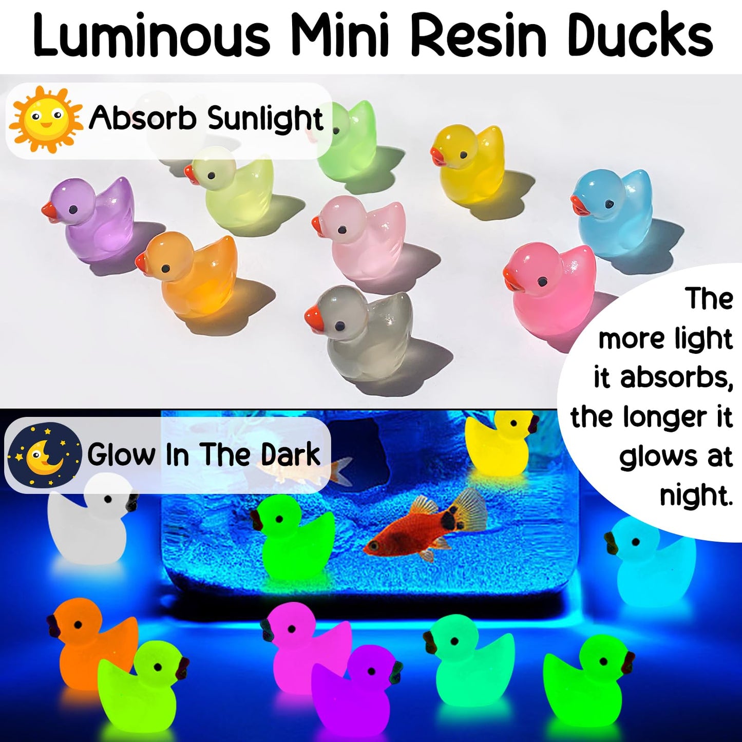 1000Pcs Luminous Mini Resin Duck Tiny Duck Figurine For Fairy Garden Landscape Aquarium Potted Plant Prank Game Diy Ornament Par
