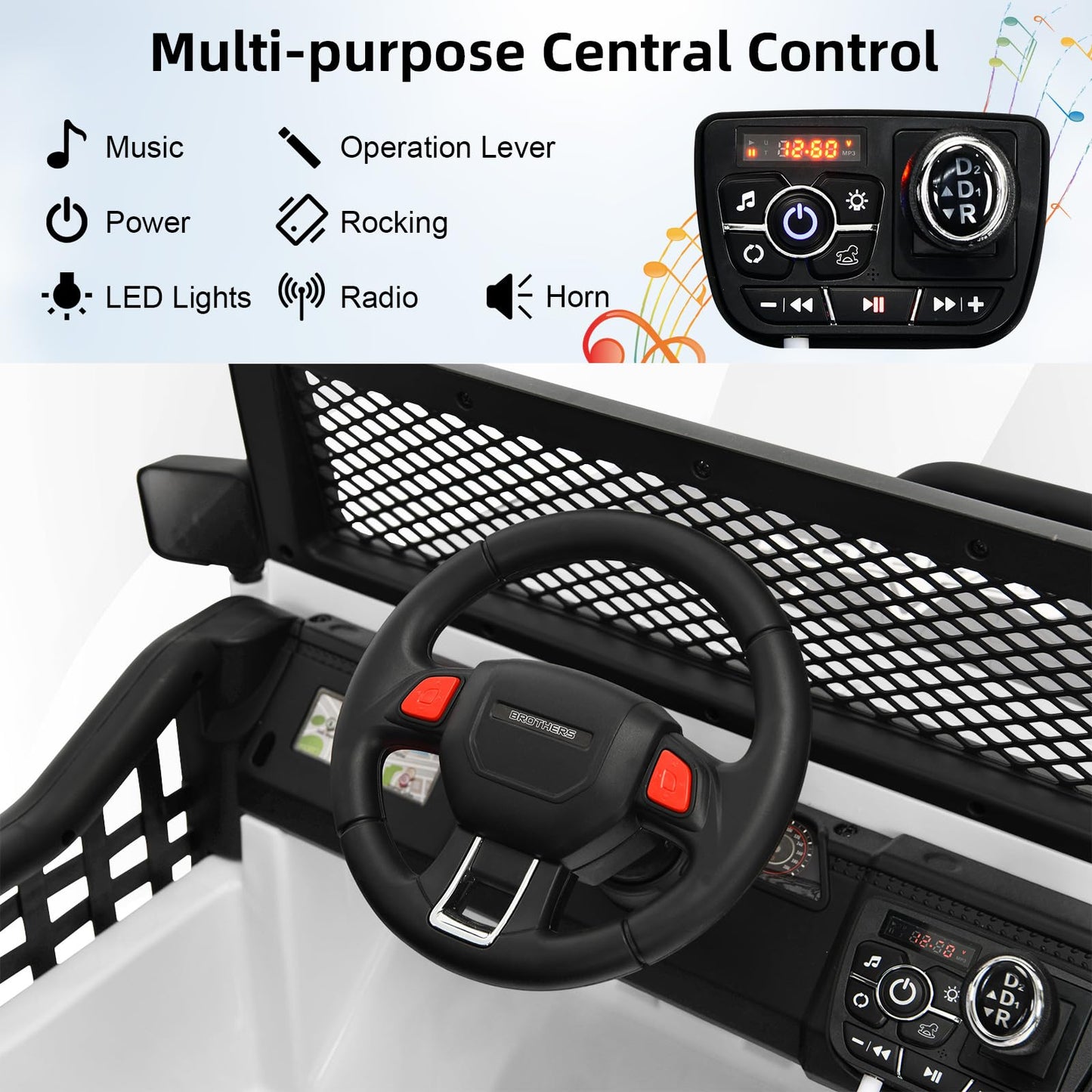 HONEY JOY 2 Seat Ride On Truck,12V Battery Powered Electric Cars for Kids, Spring Suspension, LED Lights, Remote Control, Horn,