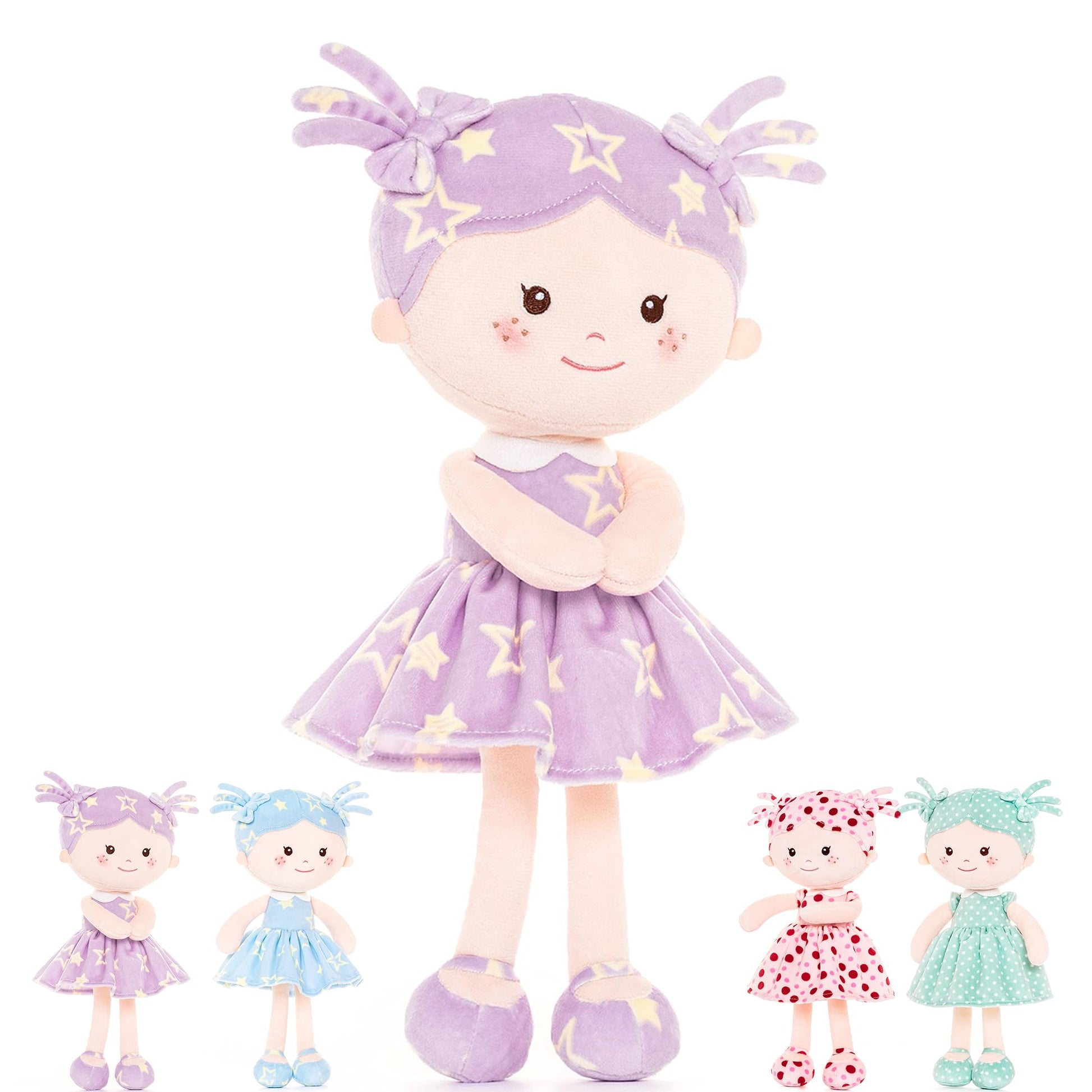 Onetoo Rag Doll Plush Baby Doll Soft Baby Doll For Girls First Baby Doll Plush Sleeping Cuddle Buddy Doll Wear Star Purple Sleeveless Dress 14'