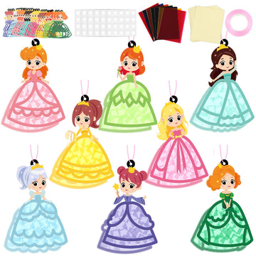 QOUBAI 32 Sets Princess Suncatchers Craft Kit DIY Window Stained Glass Effect Princess Paper Crafts Home School Classroom Decora