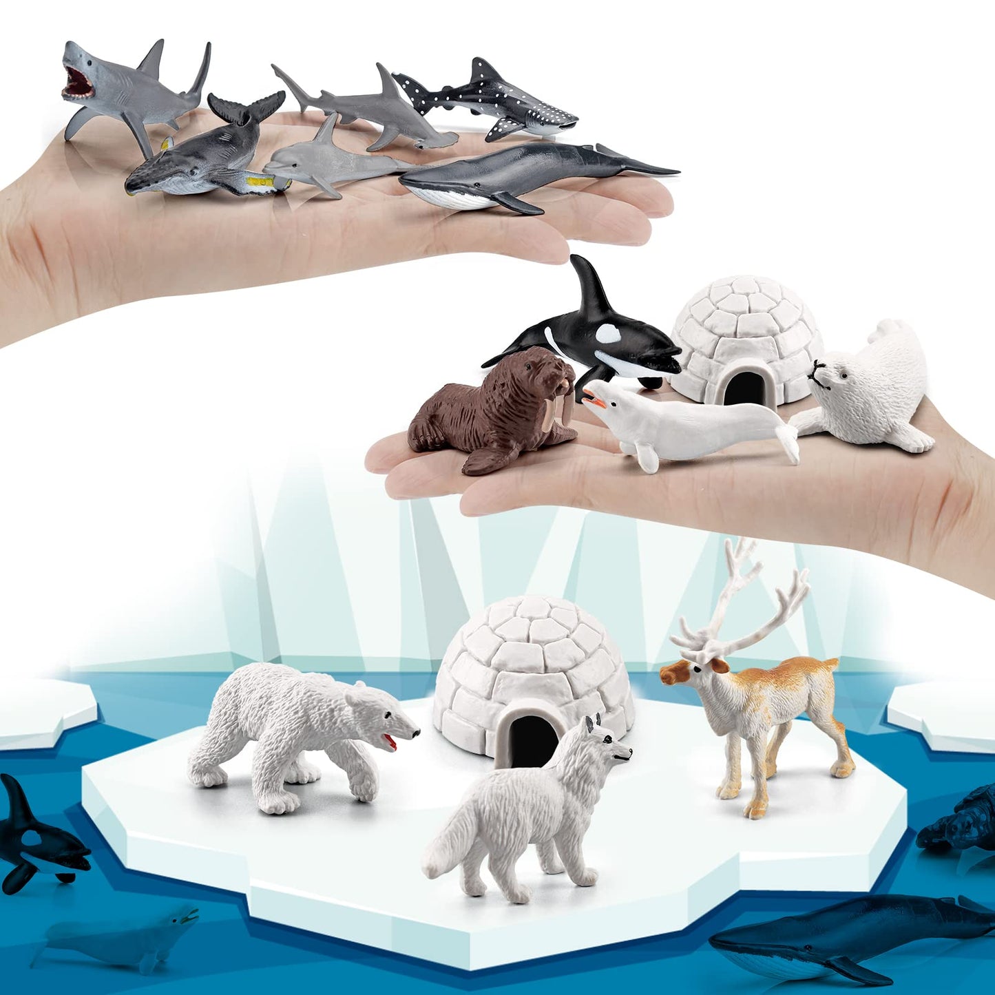 Lc Joycre Arctic Animals Mini Sea Creatures Toys Set - 22Pcs Figurines For Toddlers - Sharks, Sea Turtle & More - Bulk Kids Birt