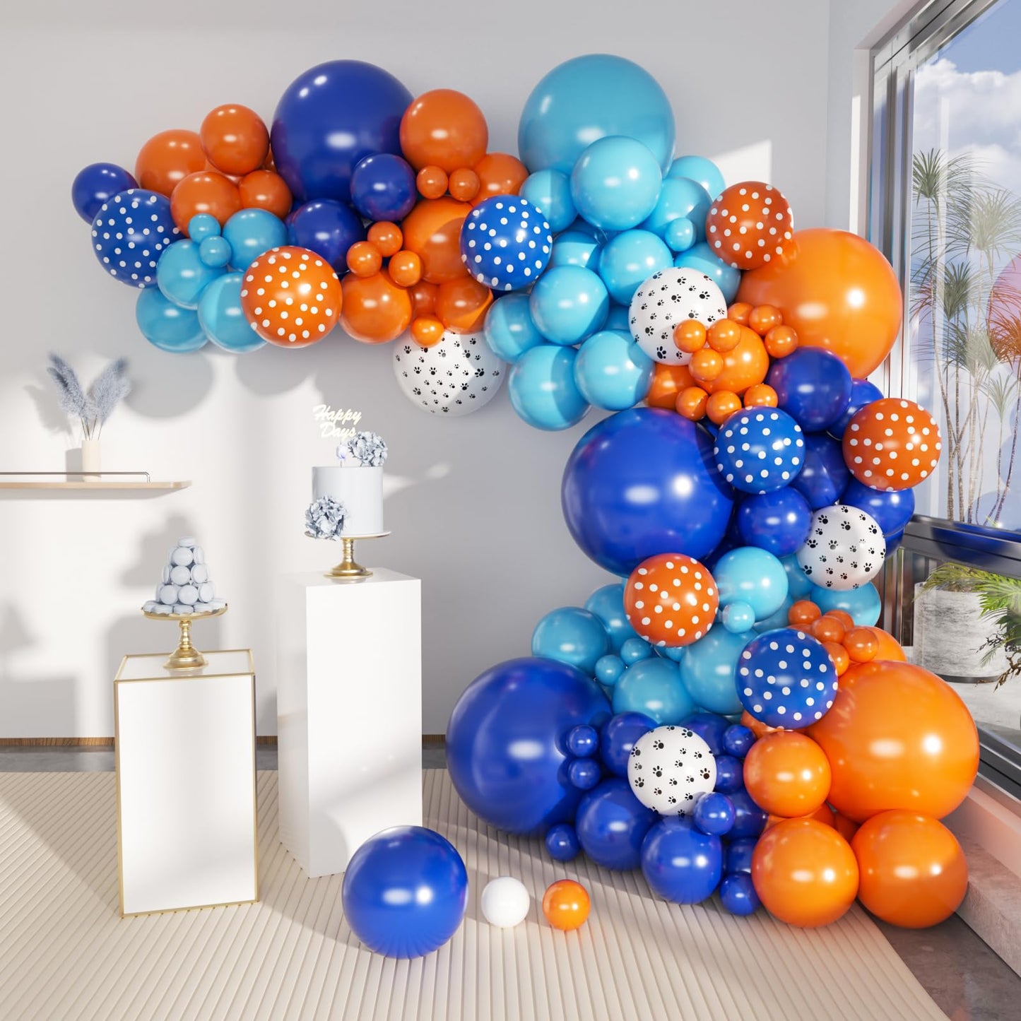 MEBAY Blue and Orange Balloons Garland Arch Kit, 156 Pcs Royal Blue Orange and Light Blue Latex Balloon Different Sizes 18 12 10