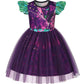 HenzWorld Girls Purple Dress Kids Costume Dress up for Girls Short Flutter Sleeve Tulle Dresses Halloween Cosplay Theme Party Ou