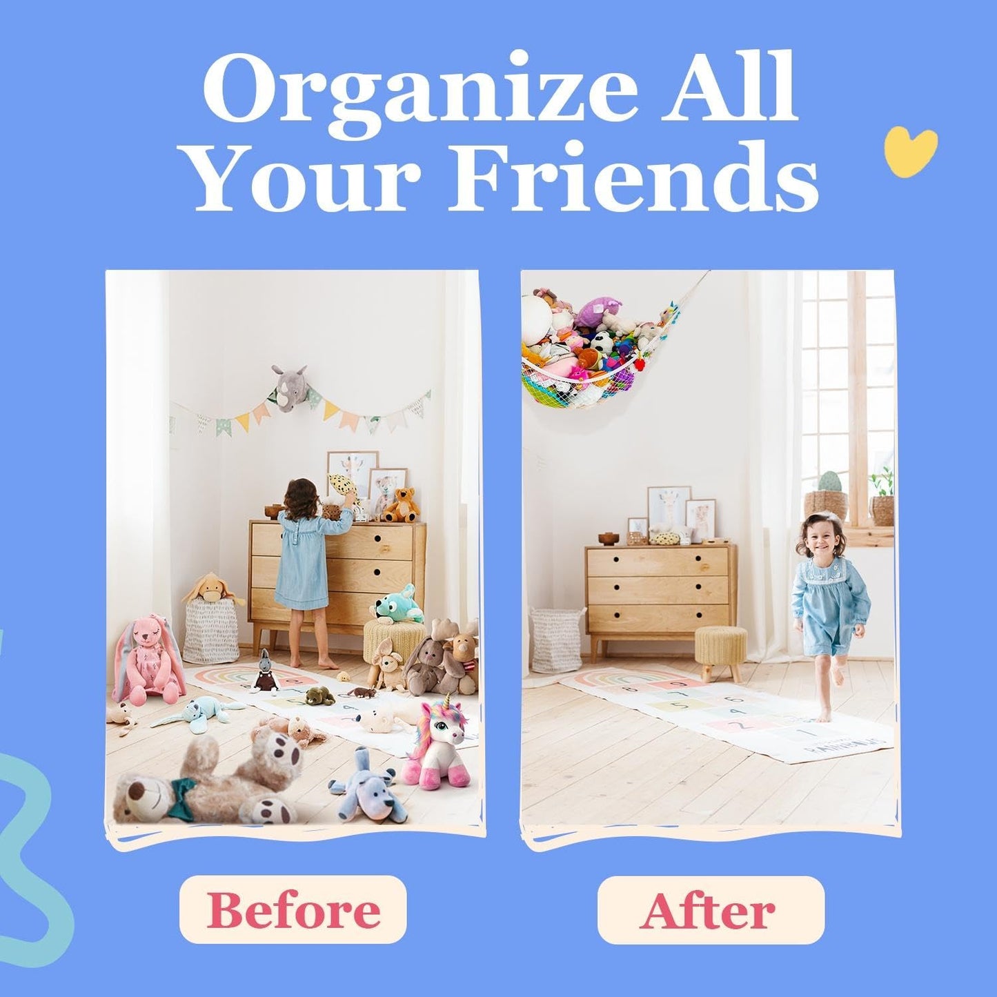 Lilly'S Love Stuffed Animal Storage Hammock - Large 2 Pack, Corner Hanging Stuffed Animal Net Organizer - Stuffed Animals Toy St