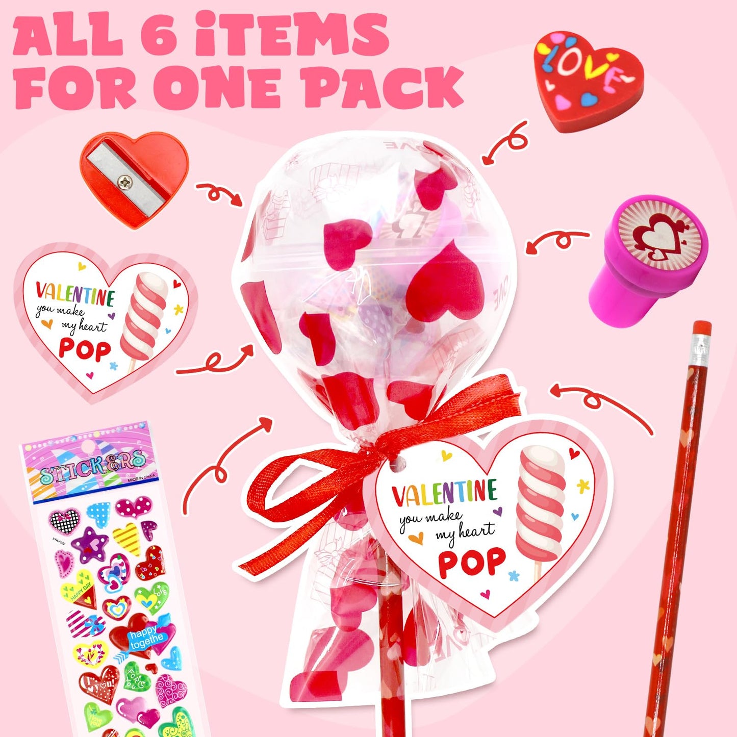 Pseutio 24 Pack Valentines Day Gifts for Kids Classroom, Valentines Day Cards for Kids School Valentines Stationery with Valenti