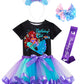 Doctor Unicorn Birthday Girls Mermaid Outfit Set Costume Tutu Skirt Dress, Mermaid Birthday Shirt, Headband & Satin Sash (Black-2, 3-4 Years)