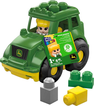 MEGA BLOKS John Deere Toddler Building Blocks Toy Set, Lil Tractor with 6 Pieces and Storage, 1 Figure, Green , Ages 1+ Years