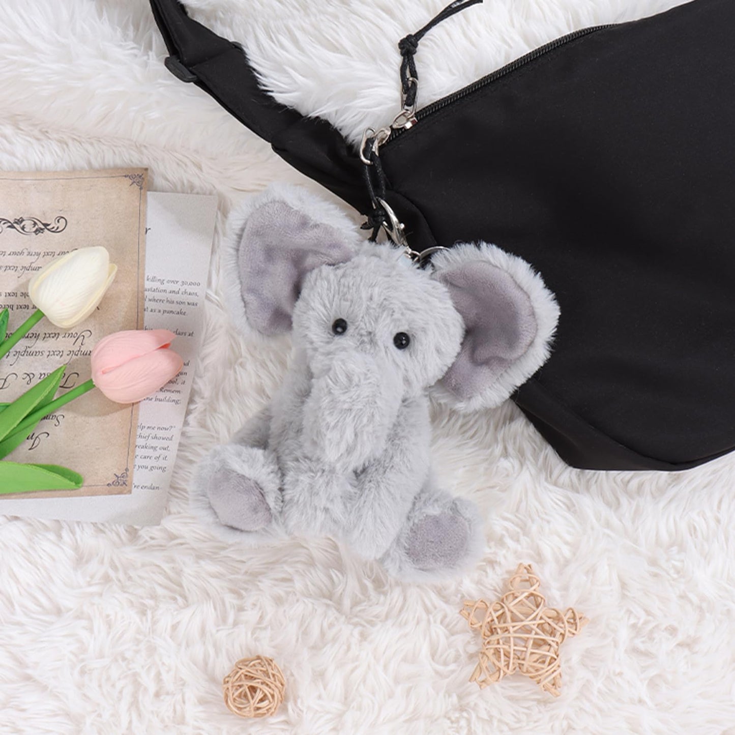 Apricot Lamb Cute Toys Plush Gray Elephant Stuffed Animal Soft Keychain For Kids Bag, Purse, Backpack, Handbag (6 Inches)