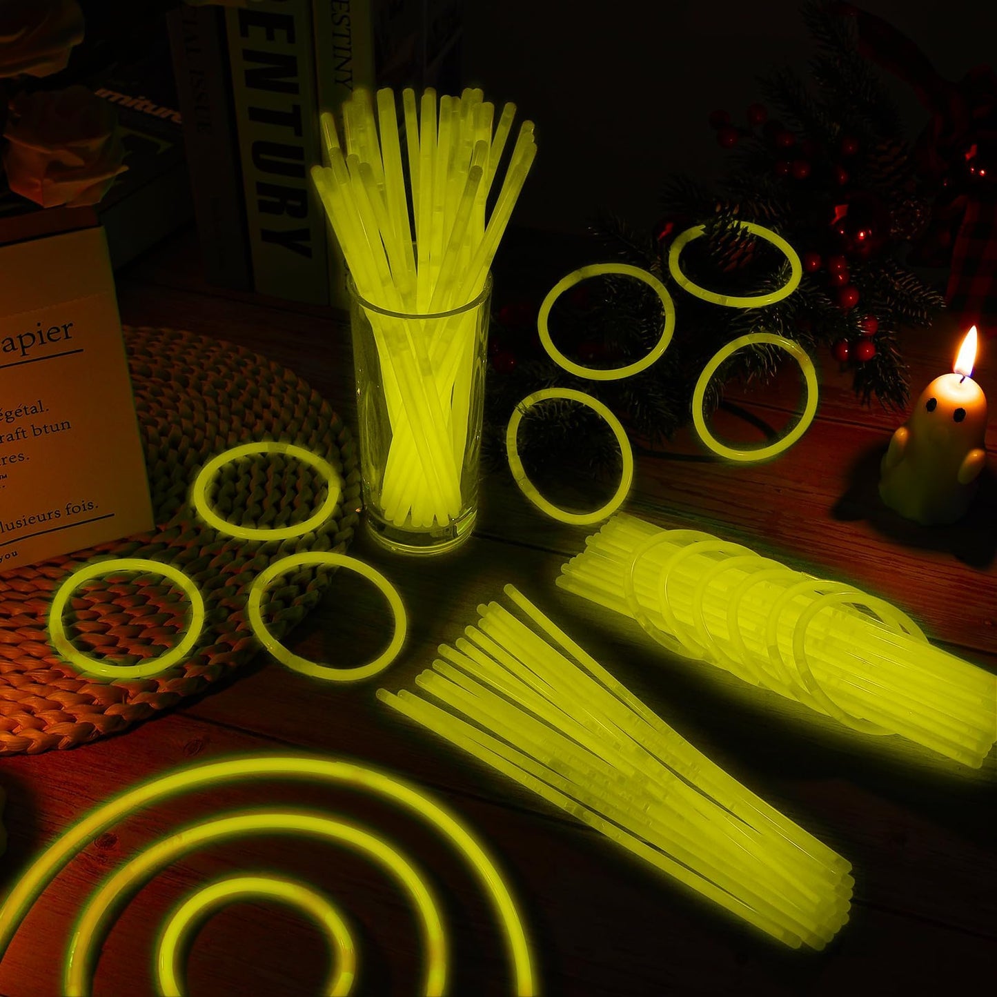 Taikula 60 Pack 8    Yellow Glow Sticks Bulk with 60 Connectors Neon Glow In The Dark Party favors Supplies for Holiday Birthday