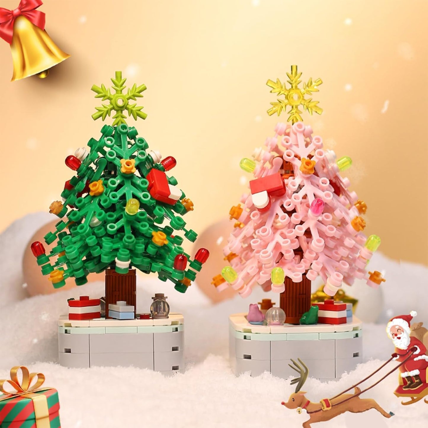 Yujhitp Pink Christmas Tree Building Set, Christmas Tree Building Bricks Set For 6+ Year Old Kids, Xmas Tree Gift Toy For Boys &