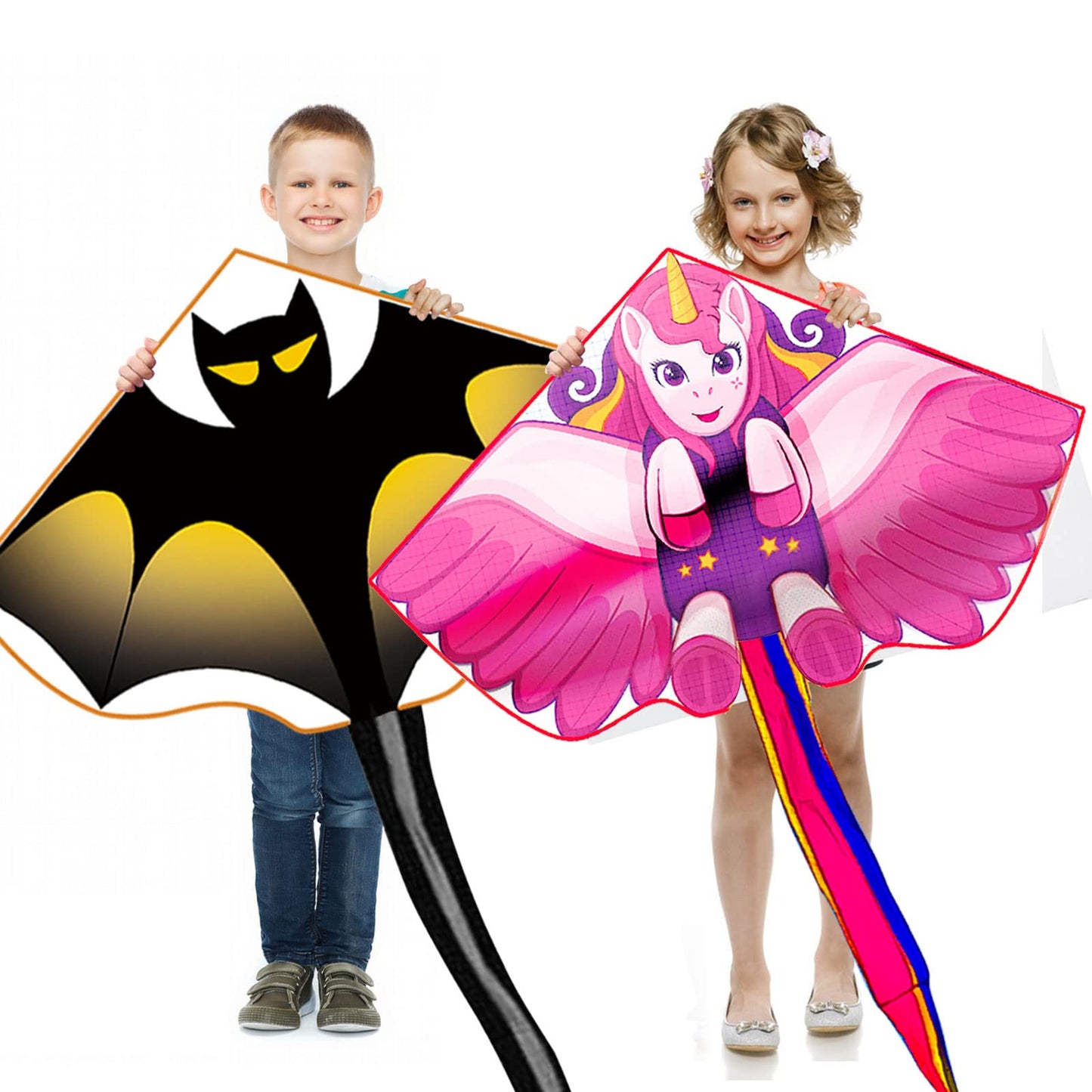 2 Pack Kites For Kids Ages 4-8 8-12 & Adults, Large Black And Unicorn Kite Easy To Fly For Beginner, Beach Kites With Kite Strin