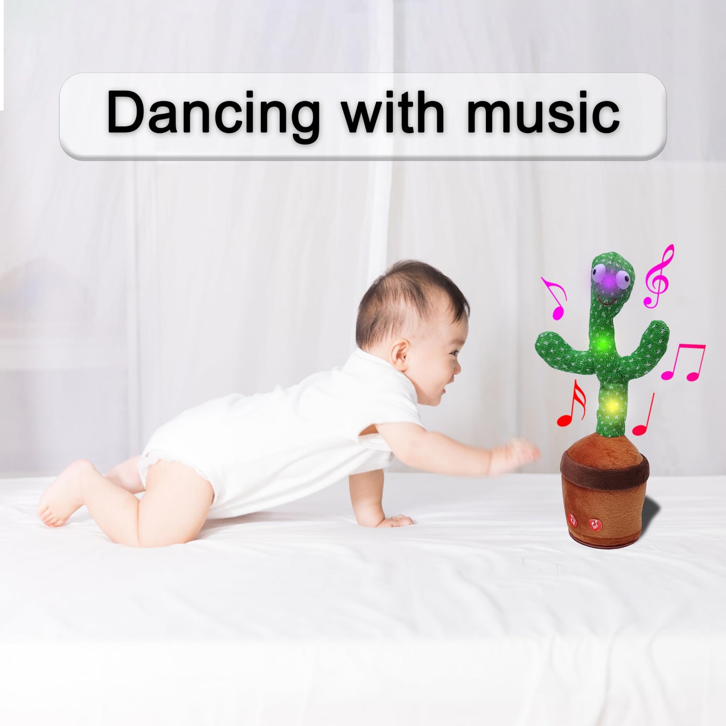 Proweber Dancing Cactus Toy With Music, Lights - Talking, Recording, Repeating Mimic Toy For Babies, Toddlers - Cute Green Cacti Stuffed Plush W/120 Songs, Fun Educational Toy Gift For Kids Baby