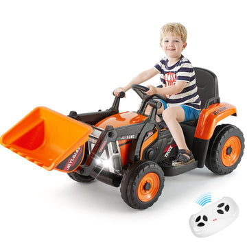 Joyldias 12V Ride On Excavator With 2.4Ghz Remote Control, Electric Construction Vehicle Bulldozer For Kids Digger With 3 Speeds, Bluetooth, Microphone Jack, Music, Lights, Orange
