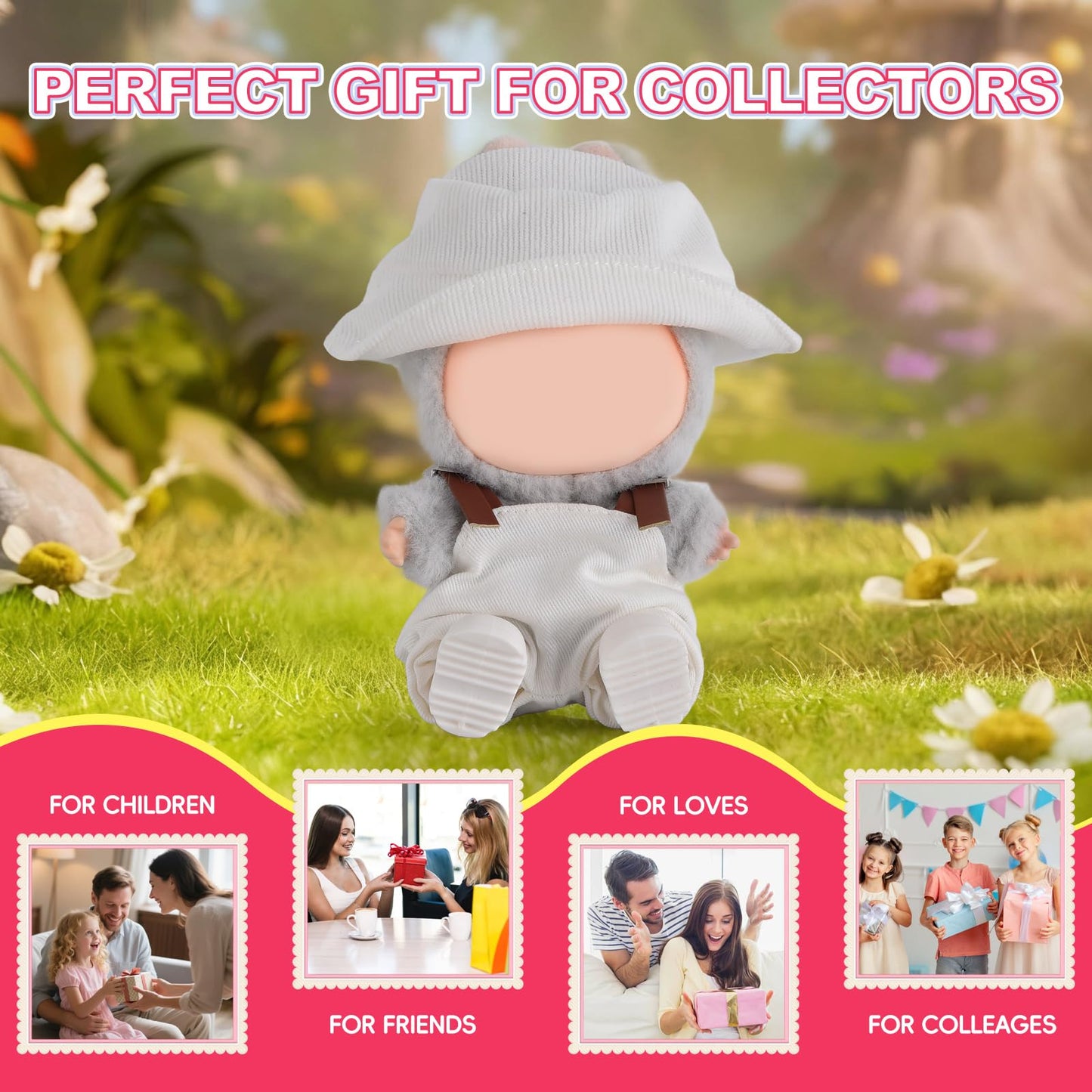 GDLSYLGHY Doll Clothes Set for Labubu  Elegant Outfits Suits Optimal for Your 5.9-6.7in Dolls Dressing Up  Clothing Accessories with Random Color Rain Boots(White Overalls Suit with Hat)