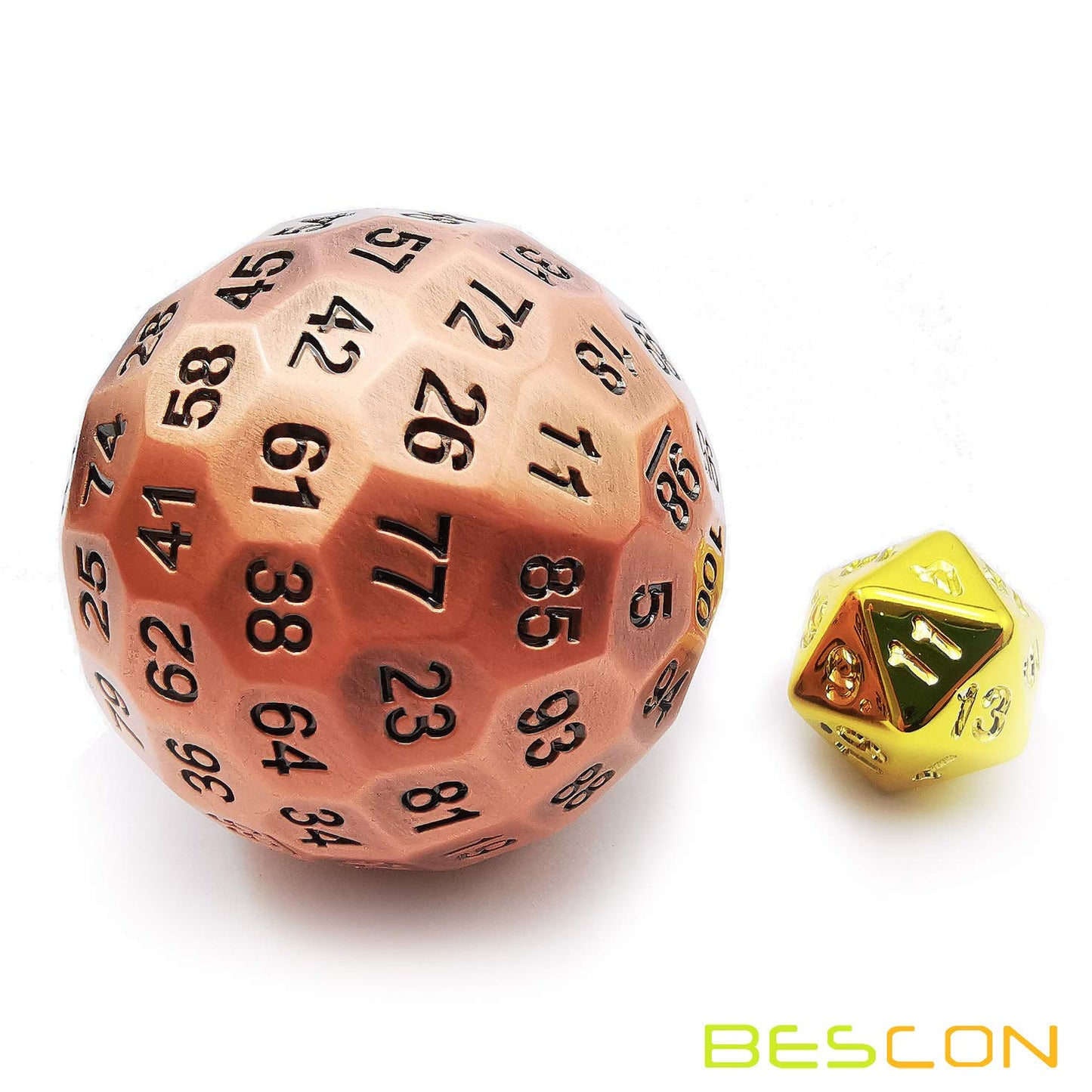 Bescon Solid Metal 100 Sided Dice, Game Dice D100, Giant Polyhedral Metal 100 Sides Dice 50MM in Diameter (1.97in), Ancient Copp