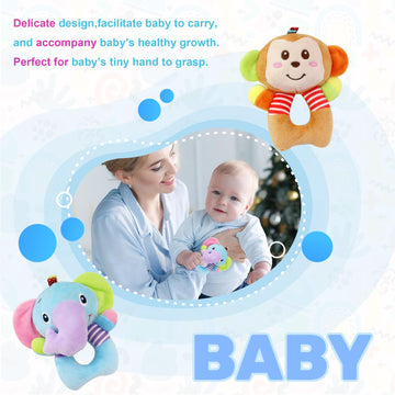 Baby Car Seat Toys, Infant Soft Plush Rattle, Cute Animal Doll,Early Development Hanging Stroller Toys for Newborn Boys Girls Gi