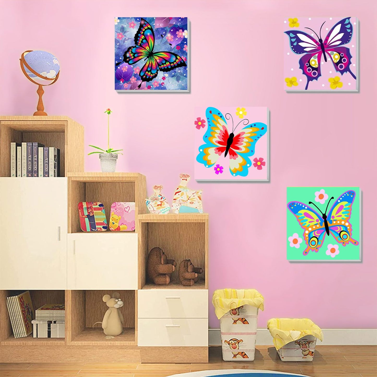 4 Pack Butterfly Paint By Number For Kids With Wooden Frame-Paint By Numbers For Kids Butterflies Ages 4-8-12,Easy Paint With Nu