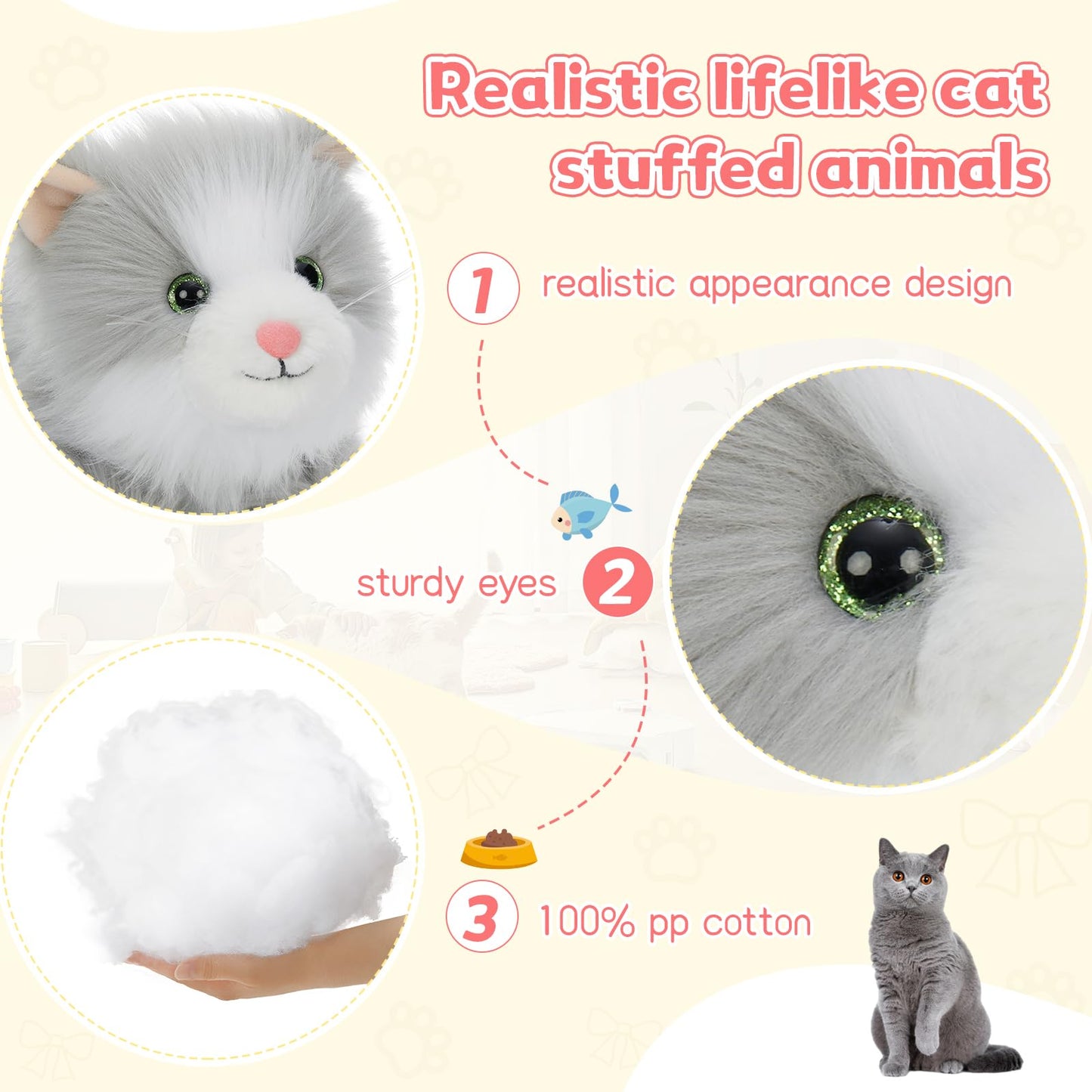 Tezituor 17inches Cute Cat Stuffed Animals  2 Pcs Realistic Stuffed Kitten Cat Plush Toy Gift for Christmas Birthday Girl Boy (Blue & Gray)