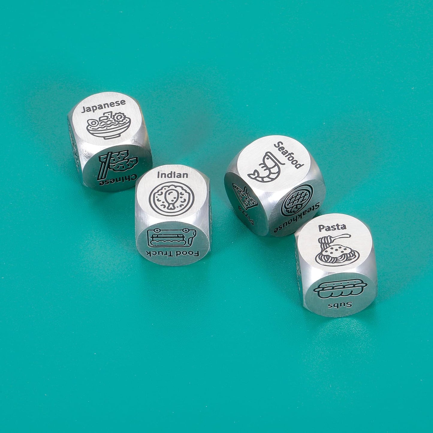 4 PCS Food Decision Dice for Couple Santa Swap Gift Exchange Dice 11th Steel Anniversary Boo Basket Stuffers National Boyfriends Day White Elephant Gifts for mature-themed Christmas Stocking Stuffer Valentine