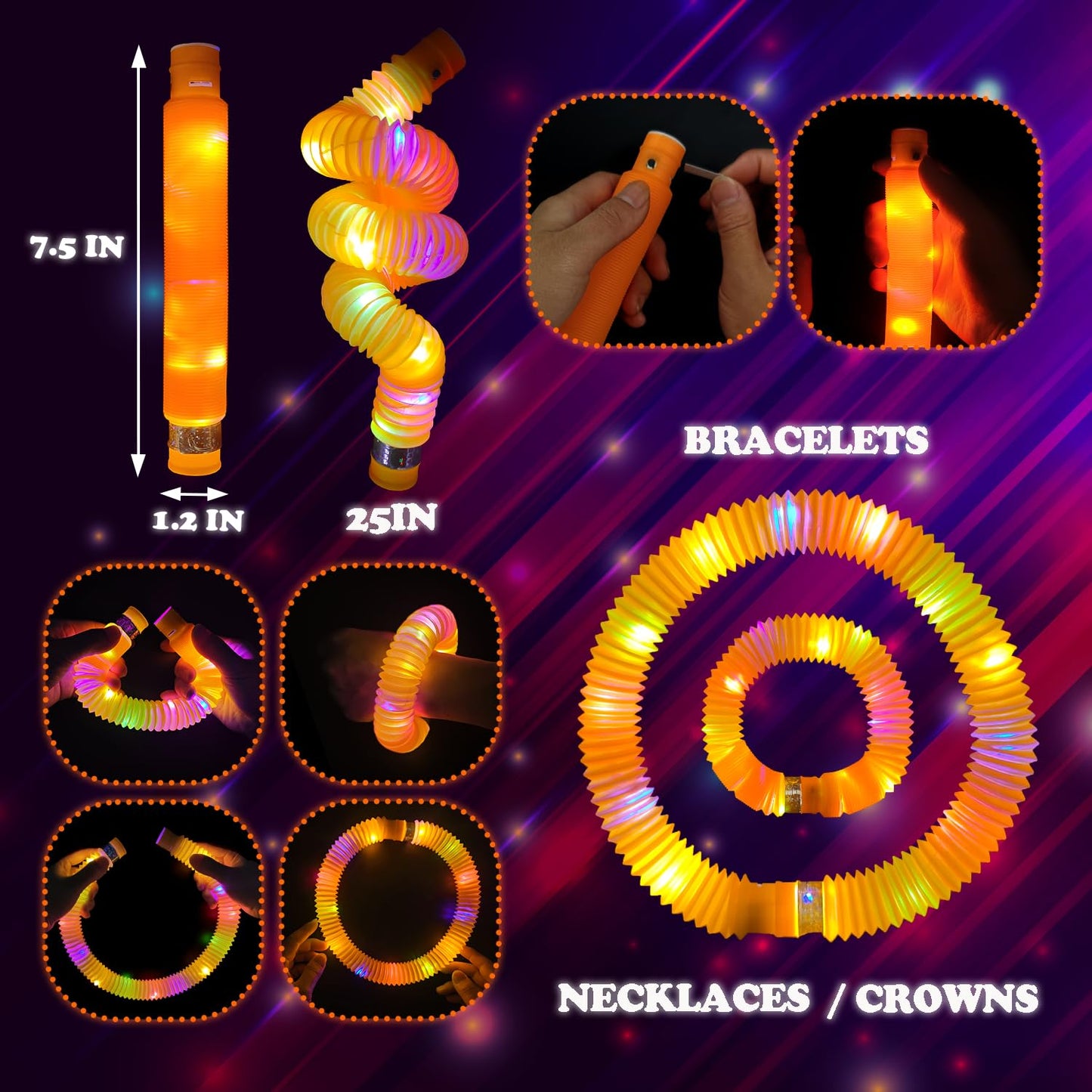 Light Up Glow Necklaces Bracelets Party Favors Accessories For Toddlers, 12 Pcs Orange Glow Sticks Pop Tubes For Kids, Glow Birt