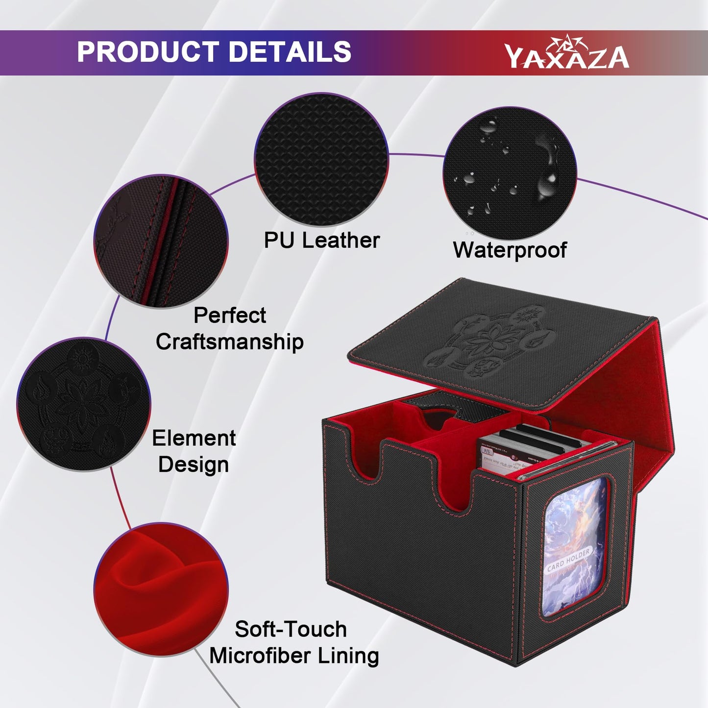 YAXAZA MTG Deck Box with Commander Display Window, Fits 200+ Double-Sleeved Cards, Strong Magnetic PU Leather CardDeck Case with