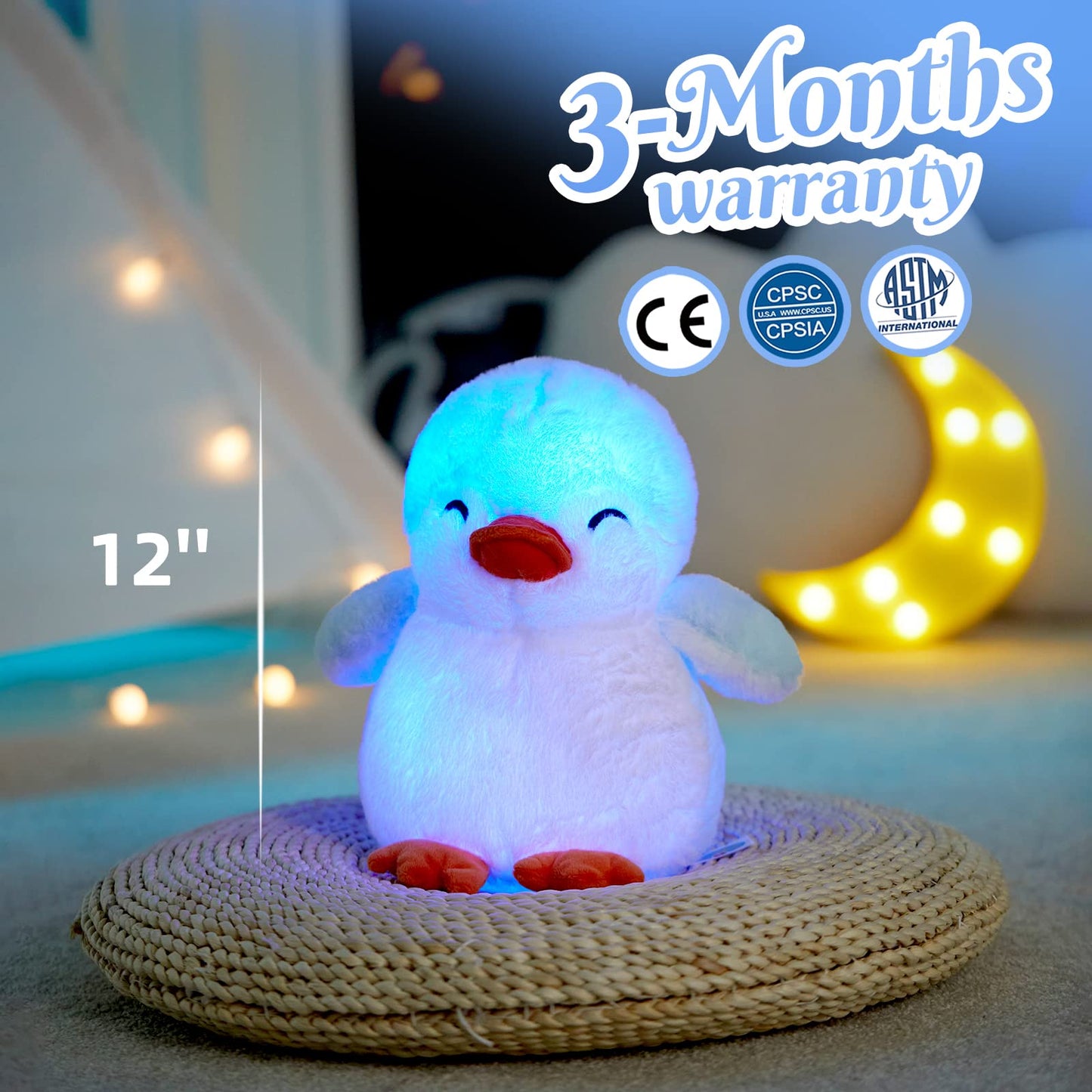 Glow Guards Penguin Plush Toy with LED Night Lights, 12'' Soft Snuggle Stuffed Animal for Kids, Perfect for Birthdays and Children's Day